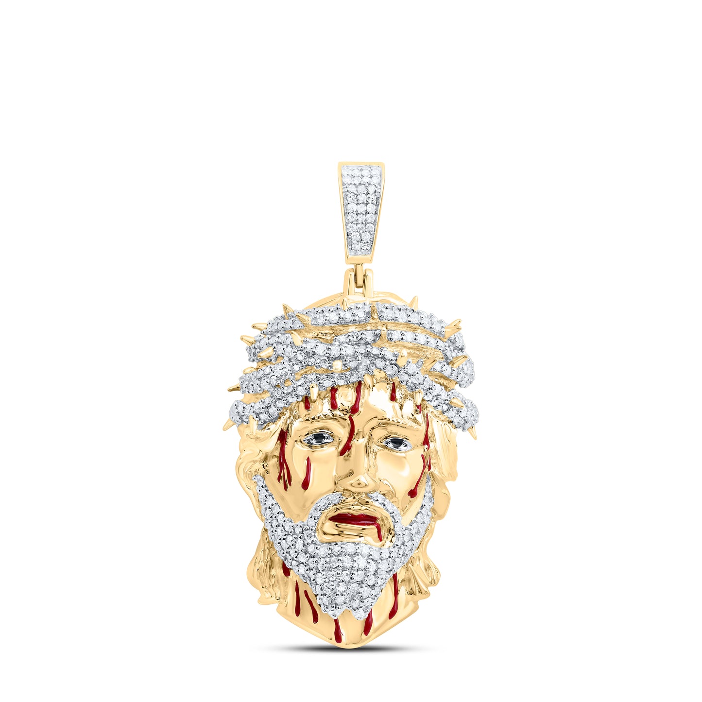 10kt Yellow Gold 1 1/5 Cttw Natural Diamond Jesus Face Mens Charm