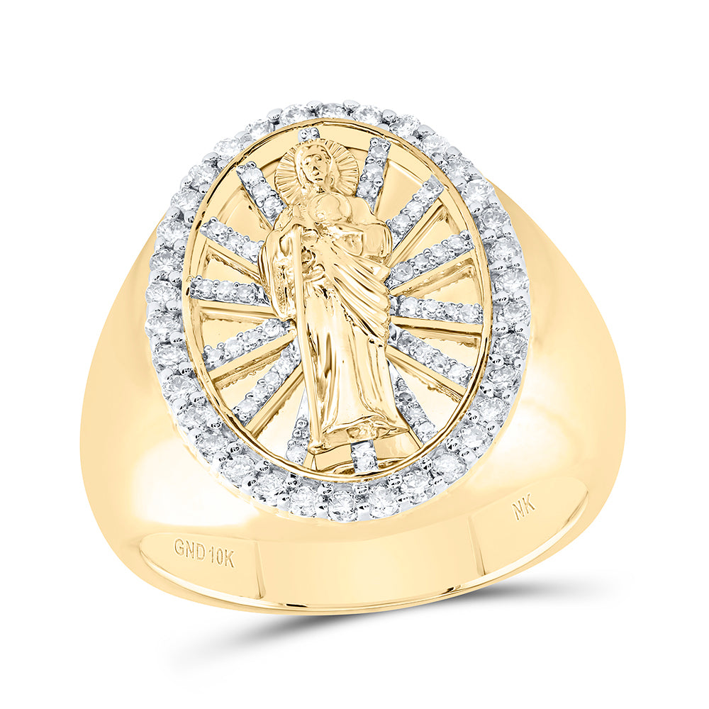10kt Yellow Gold 5/8 Cttw Natural Diamond St.jude Mens Ring, Men Size: 8-12