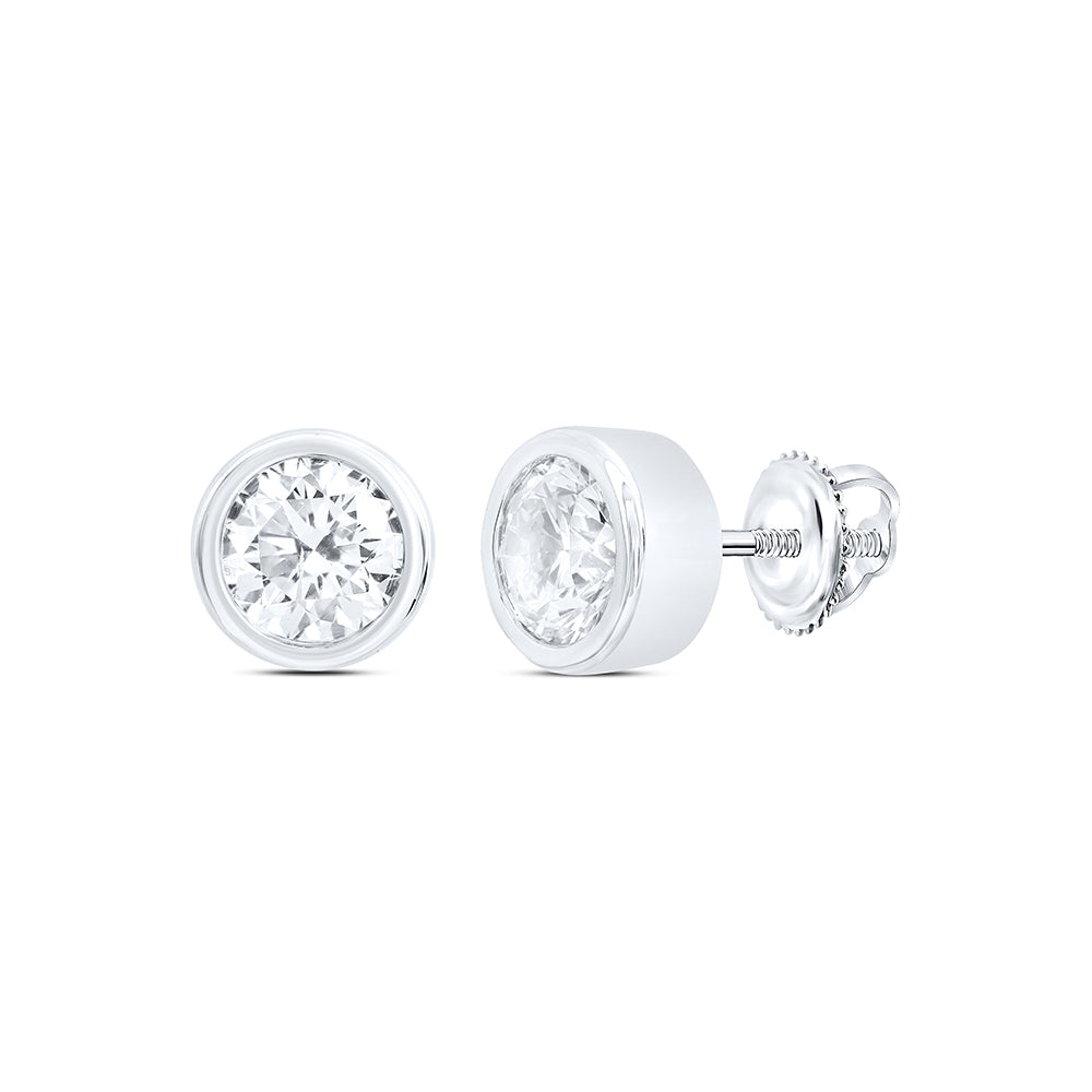 14kt White Gold 1 Cttw Natural Diamond Excellent Stud Solitaire Earring