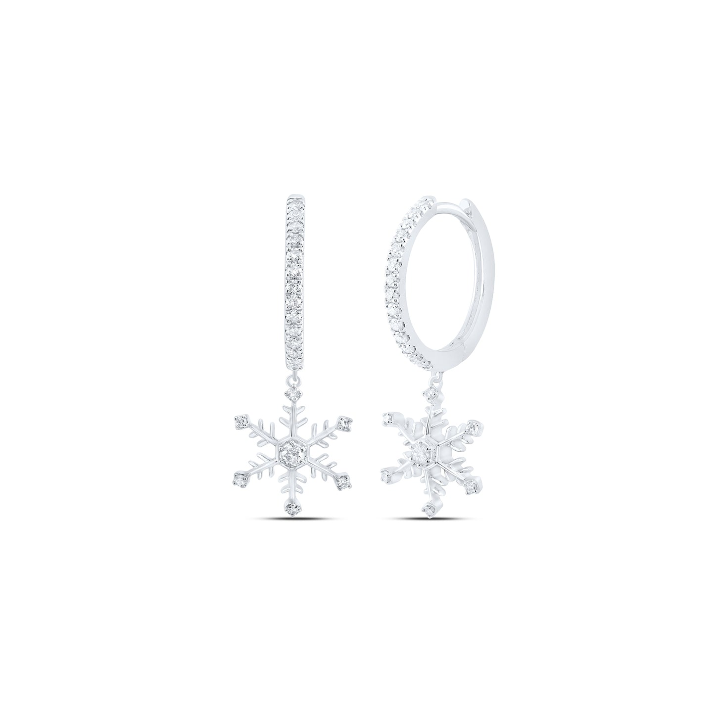 10kt White Gold 1/3 Cttw Natural Diamond Fashion Snow Flake Dangling Earring