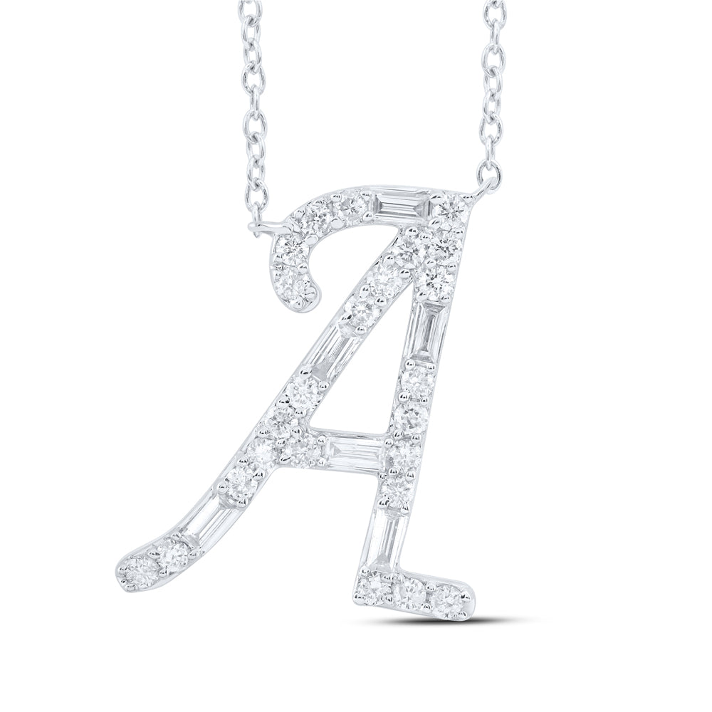 10kt Yellow Or White Gold Natural Diamond Initial Fashion Baguette Necklace, Length: 18 Inch