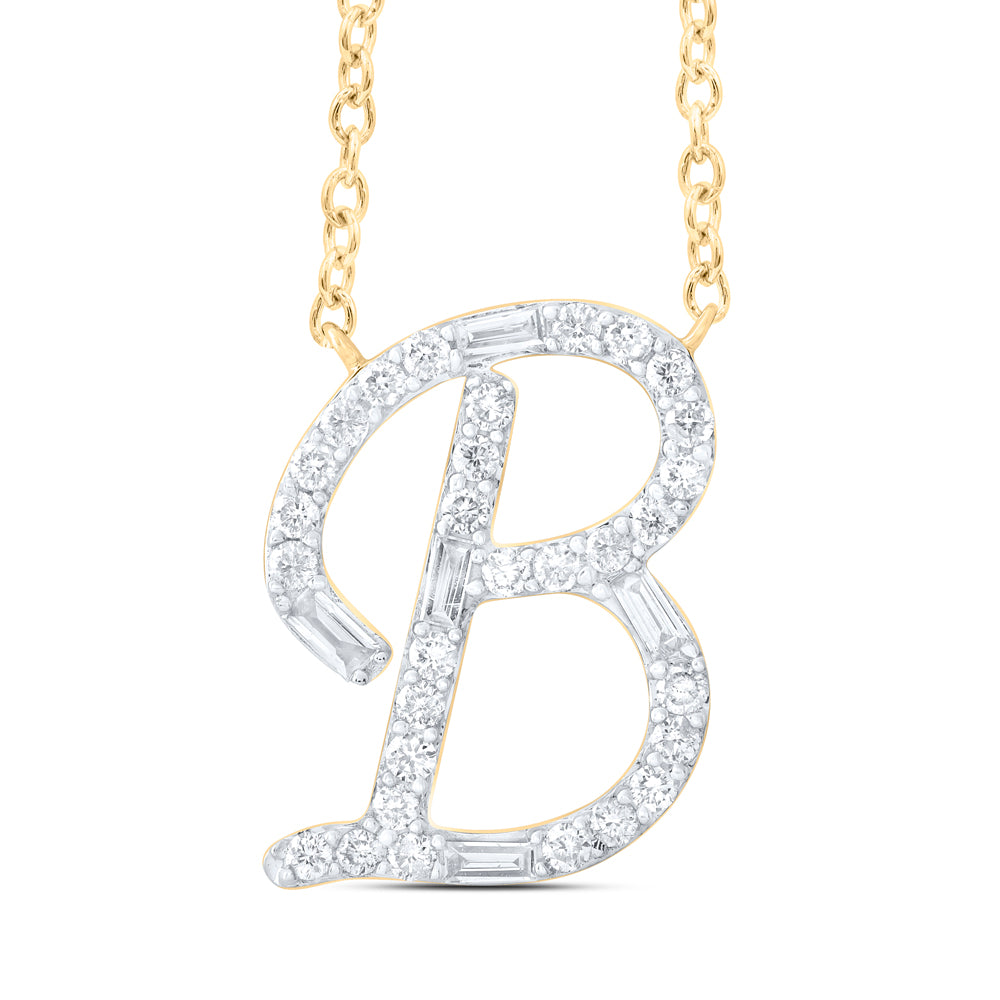 10kt Yellow Or White Gold Natural Diamond Initial Fashion Baguette Necklace, Length: 18 Inch
