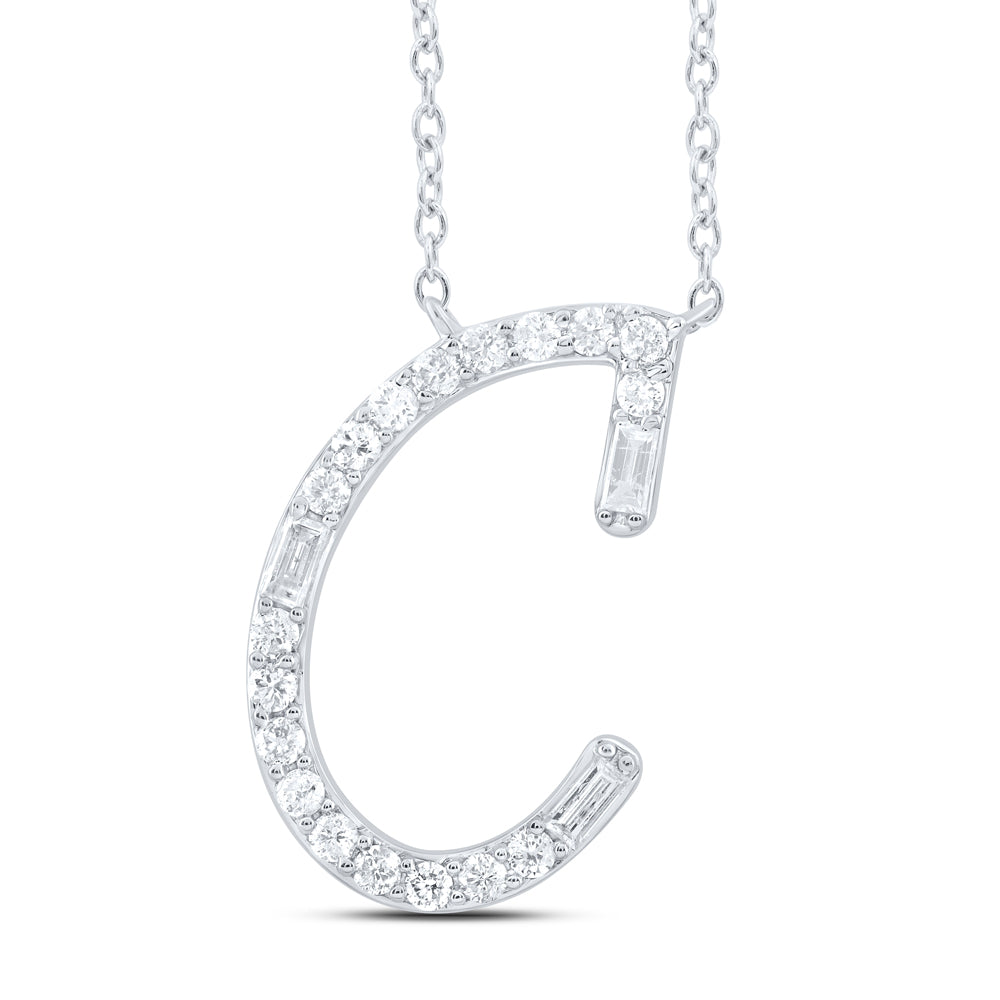 10kt Yellow Or White Gold Natural Diamond Initial Fashion Baguette Necklace, Length: 18 Inch