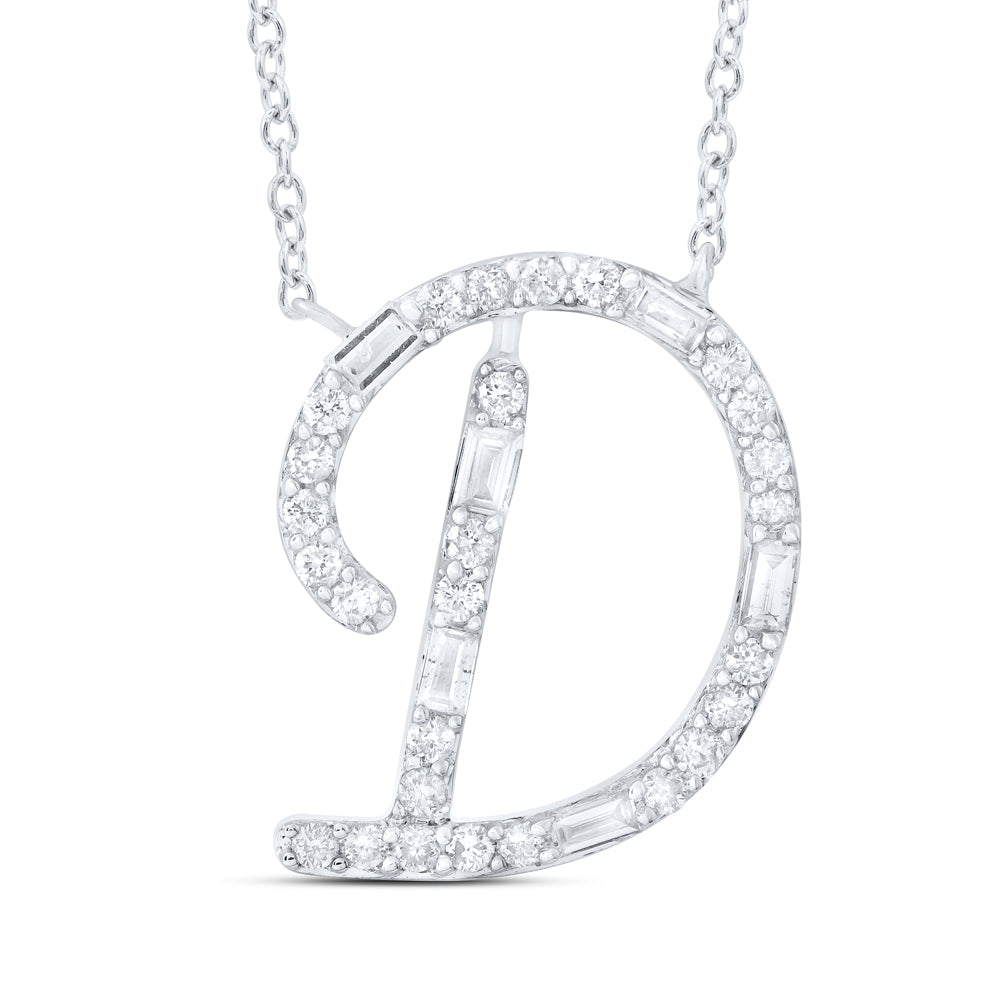 10kt Yellow Or White Gold Natural Diamond Initial Fashion Baguette Necklace, Length: 18 Inch