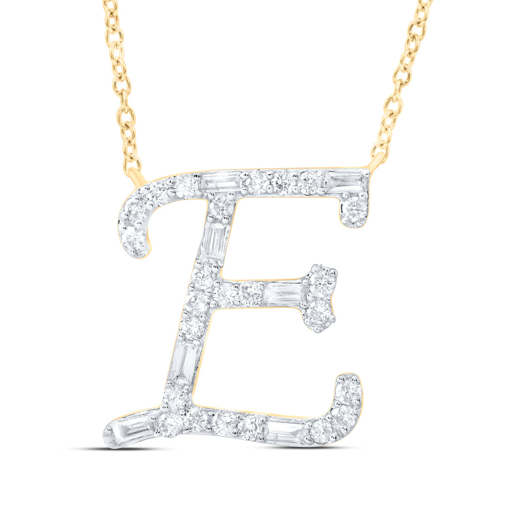 10kt Yellow Or White Gold Natural Diamond Initial Fashion Baguette Necklace, Length: 18 Inch