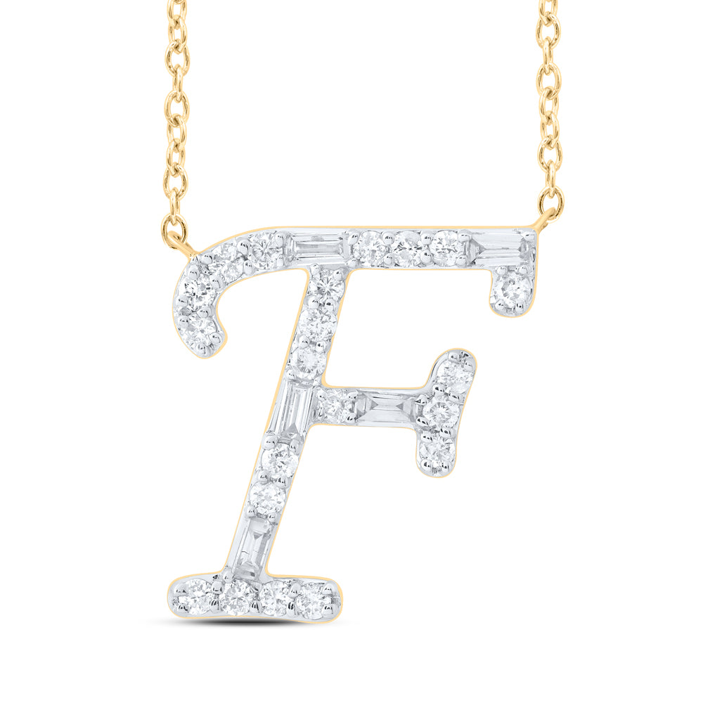 10kt Yellow Or White Gold Natural Diamond Initial Fashion Baguette Necklace, Length: 18 Inch