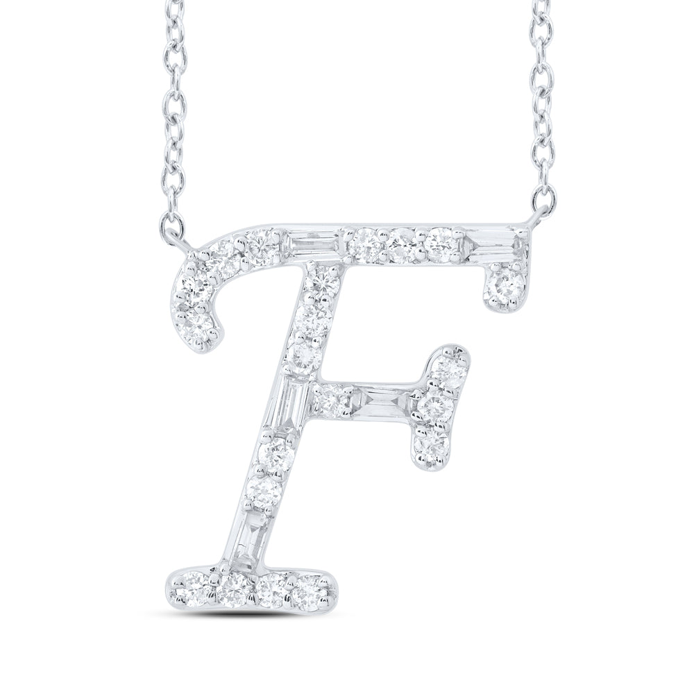 10kt Yellow Or White Gold Natural Diamond Initial Fashion Baguette Necklace, Length: 18 Inch