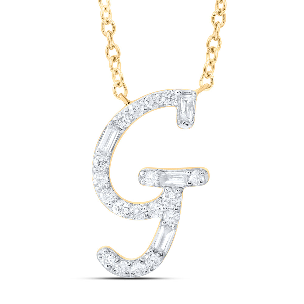 10kt Yellow Or White Gold Natural Diamond Initial Fashion Baguette Necklace, Length: 18 Inch