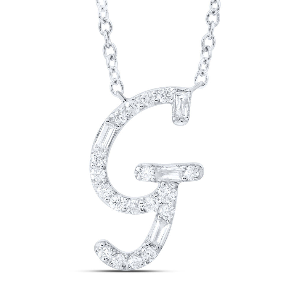 10kt Yellow Or White Gold Natural Diamond Initial Fashion Baguette Necklace, Length: 18 Inch