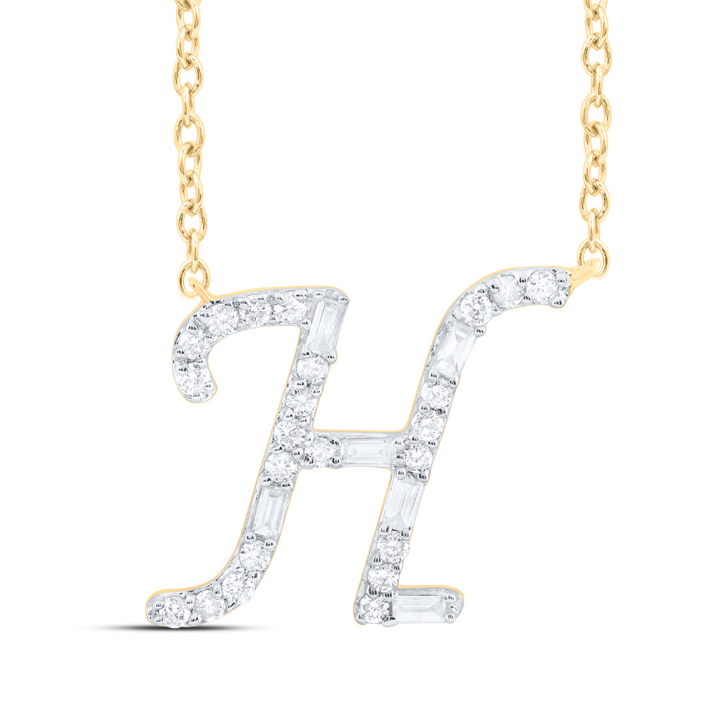 10kt Yellow Or White Gold Natural Diamond Initial Fashion Baguette Necklace, Length: 18 Inch