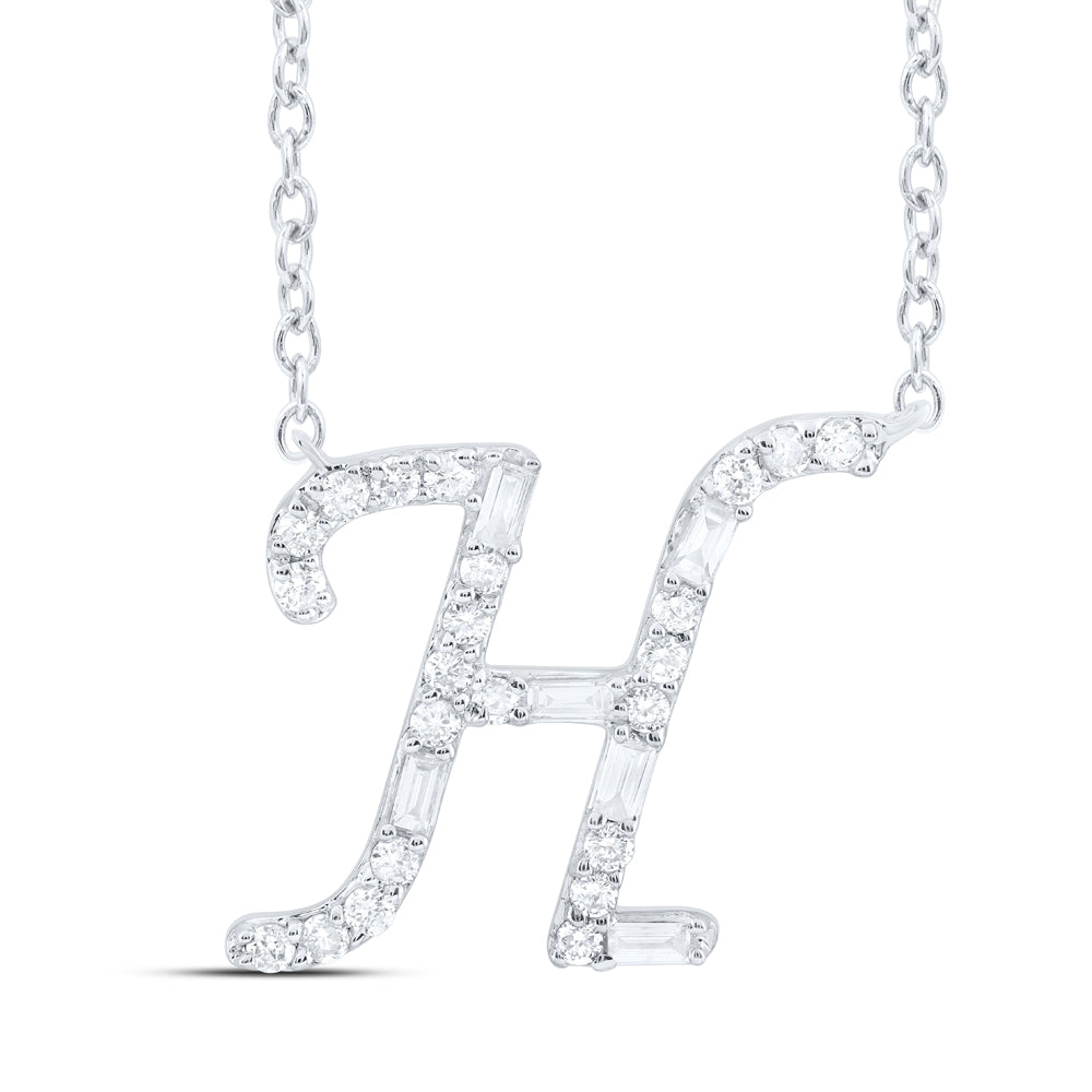 10kt Yellow Or White Gold Natural Diamond Initial Fashion Baguette Necklace, Length: 18 Inch