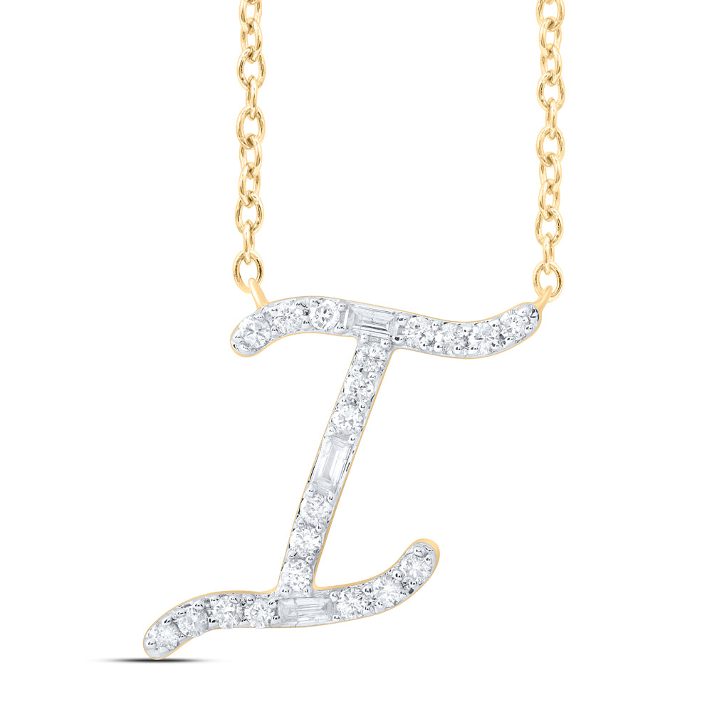 10kt Yellow Or White Gold Natural Diamond Initial Fashion Baguette Necklace, Length: 18 Inch