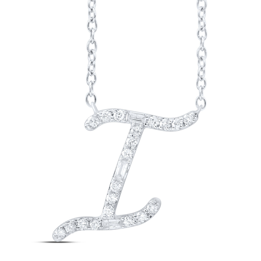 10kt Yellow Or White Gold Natural Diamond Initial Fashion Baguette Necklace, Length: 18 Inch