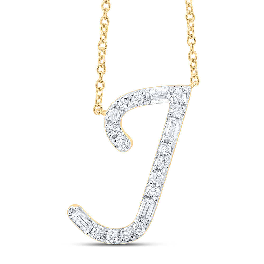 10kt Yellow Or White Gold Natural Diamond Initial Fashion Baguette Necklace, Length: 18 Inch
