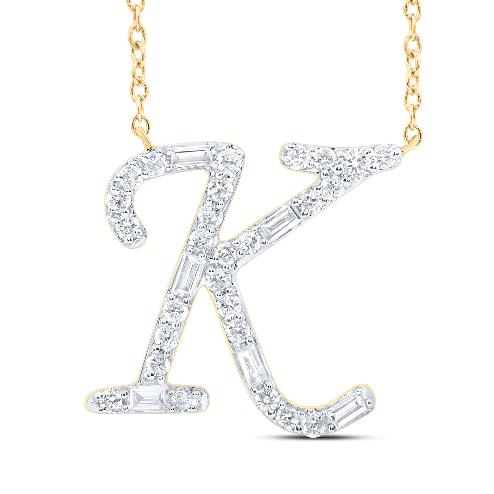 10kt Yellow Or White Gold Natural Diamond Initial Fashion Baguette Necklace, Length: 18 Inch