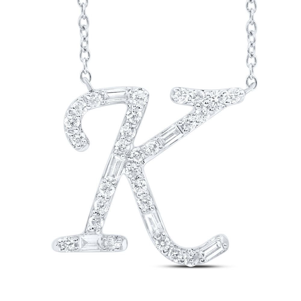 10kt Yellow Or White Gold Natural Diamond Initial Fashion Baguette Necklace, Length: 18 Inch