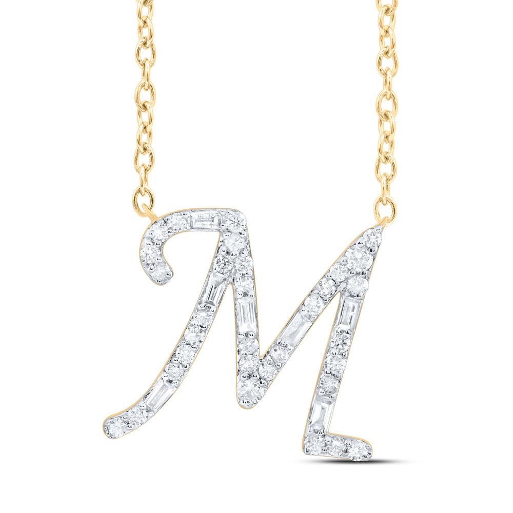 10kt Yellow Or White Gold Natural Diamond Initial Fashion Baguette Necklace, Length: 18 Inch