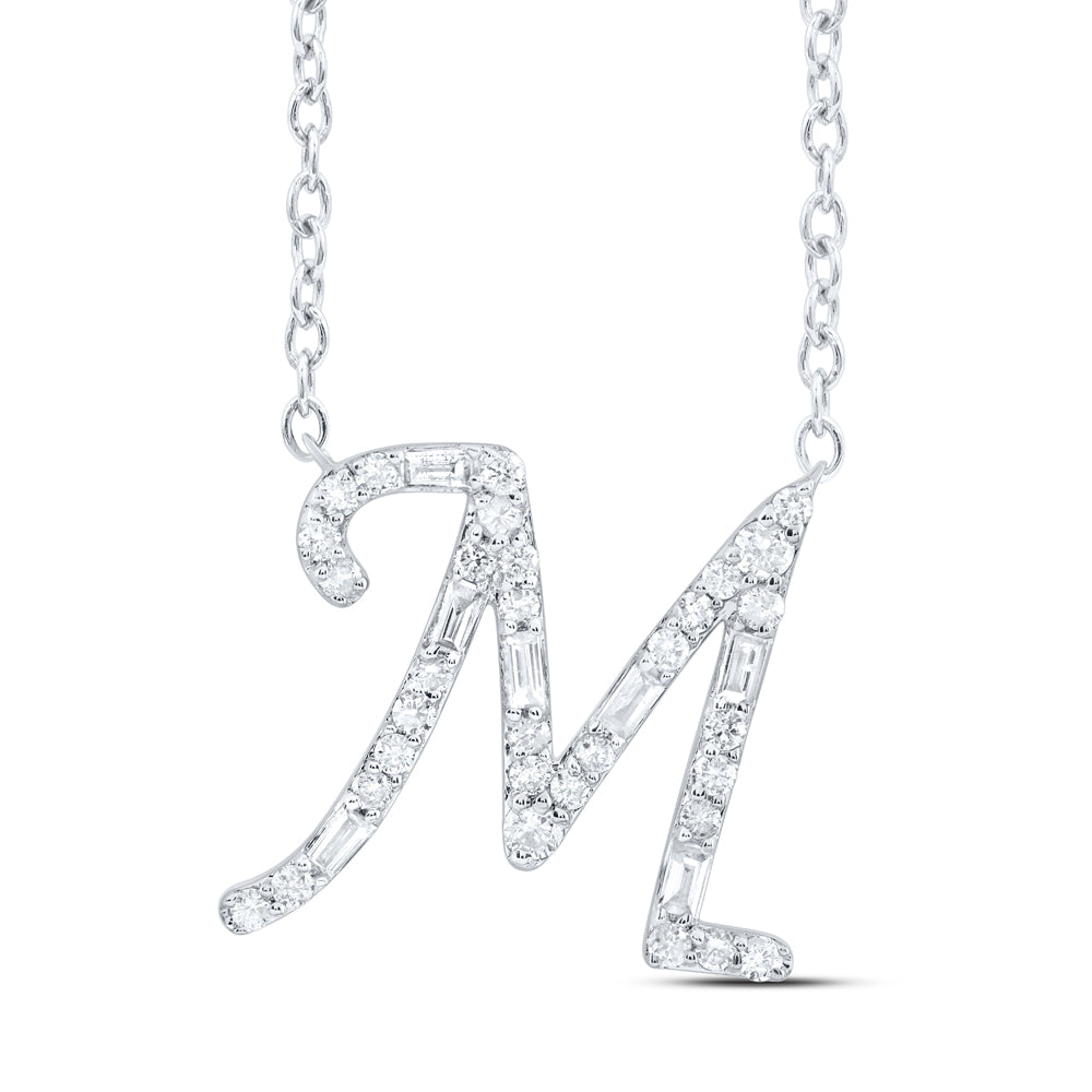 10kt Yellow Or White Gold Natural Diamond Initial Fashion Baguette Necklace, Length: 18 Inch