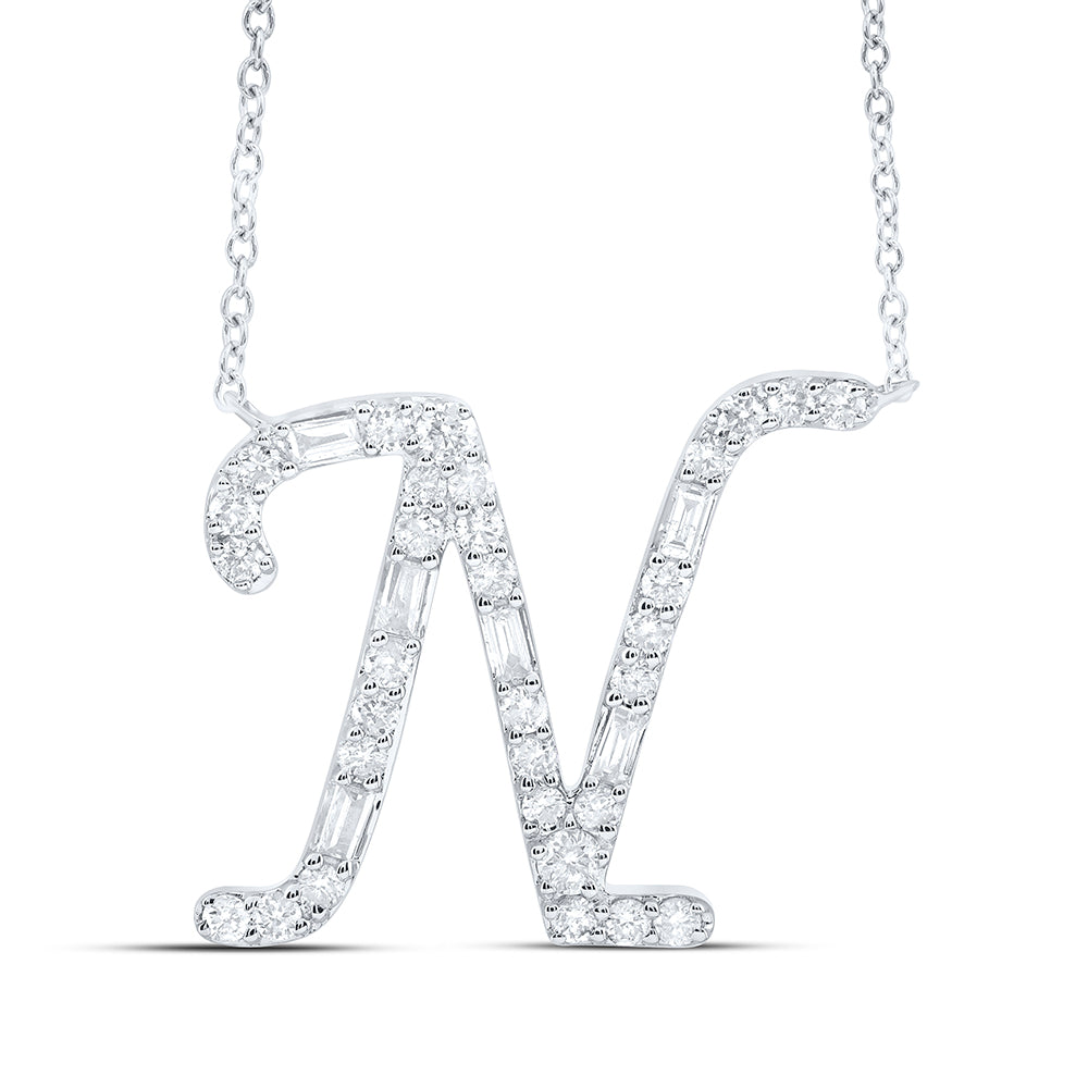 10kt Yellow Or White Gold Natural Diamond Initial Fashion Baguette Necklace, Length: 18 Inch