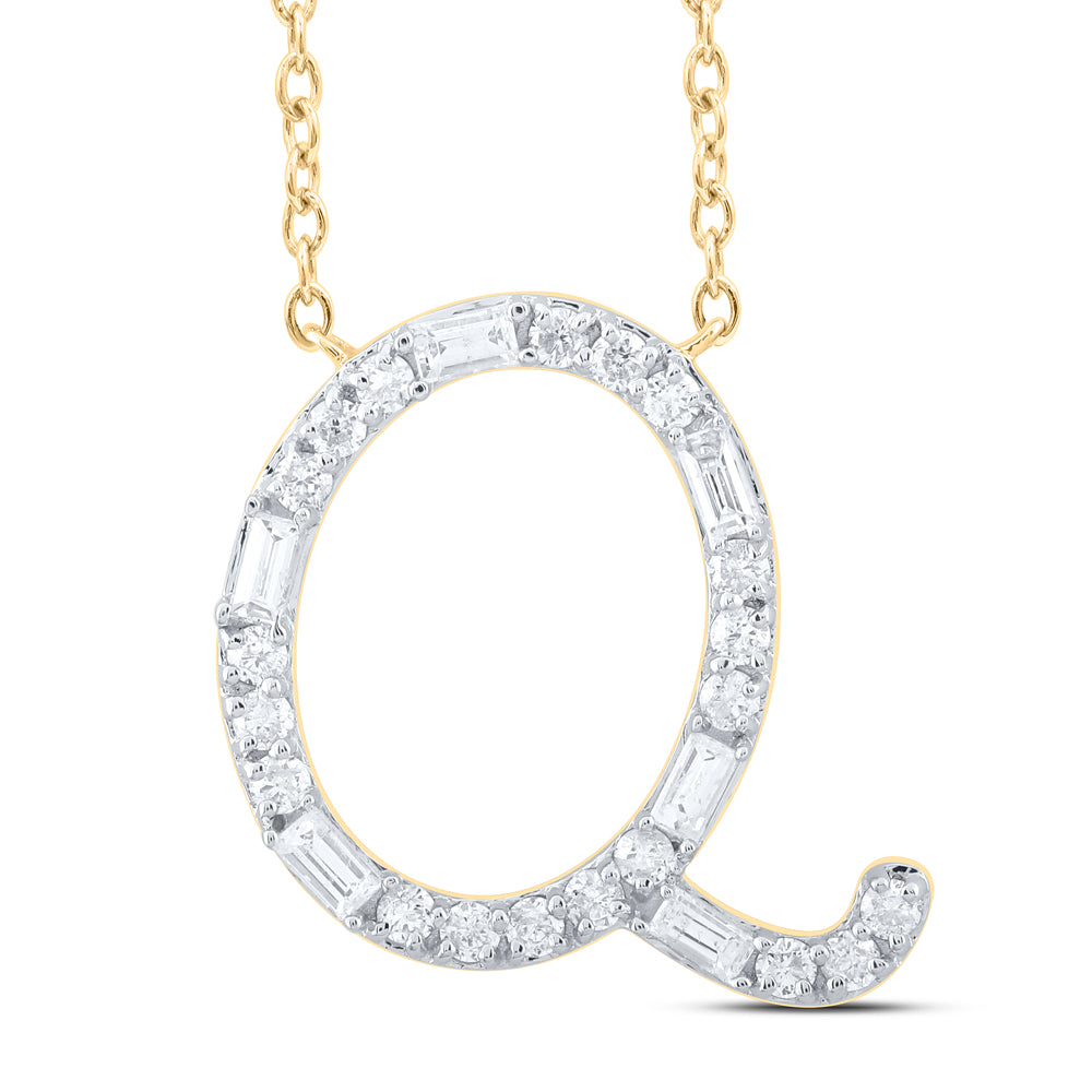 10kt Yellow Or White Gold Natural Diamond Initial Fashion Baguette Necklace, Length: 18 Inch