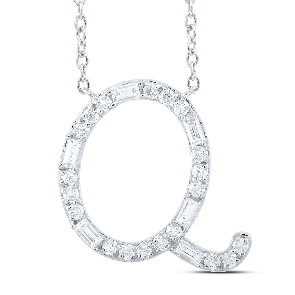 10kt Yellow Or White Gold Natural Diamond Initial Fashion Baguette Necklace, Length: 18 Inch