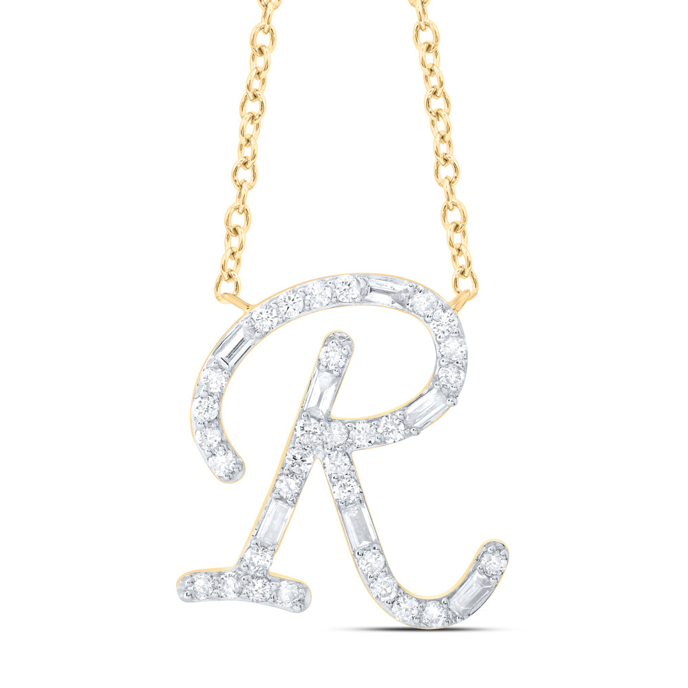 10kt Yellow Or White Gold Natural Diamond Initial Fashion Baguette Necklace, Length: 18 Inch