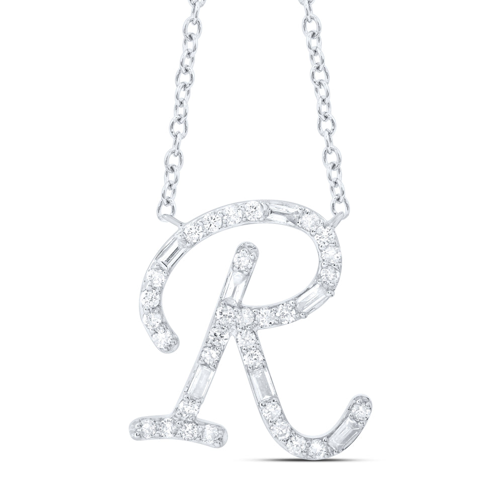 10kt Yellow Or White Gold Natural Diamond Initial Fashion Baguette Necklace, Length: 18 Inch