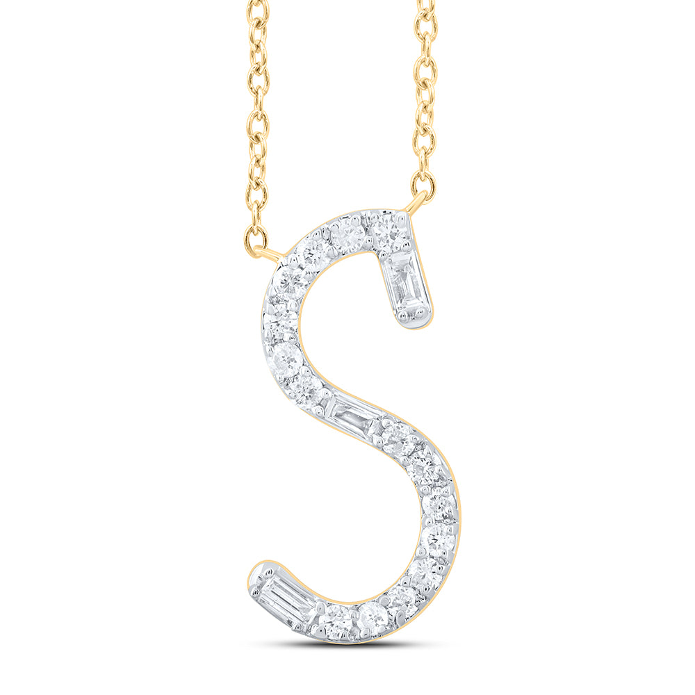 10kt Yellow Or White Gold Natural Diamond Initial Fashion Baguette Necklace, Length: 18 Inch