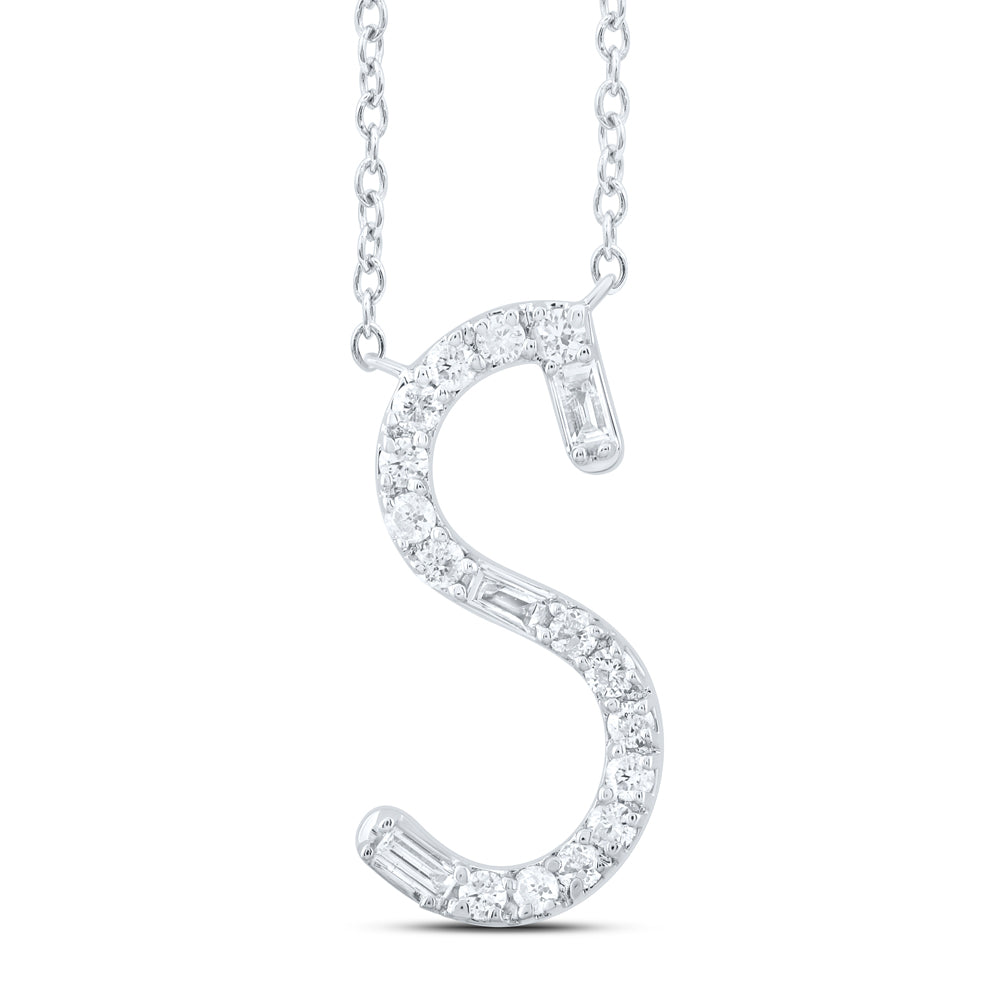 10kt Yellow Or White Gold Natural Diamond Initial Fashion Baguette Necklace, Length: 18 Inch