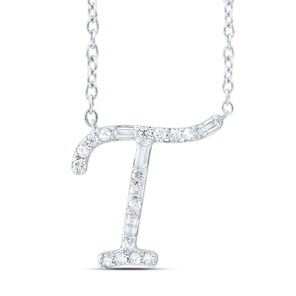 10kt Yellow Or White Gold Natural Diamond Initial Fashion Baguette Necklace, Length: 18 Inch