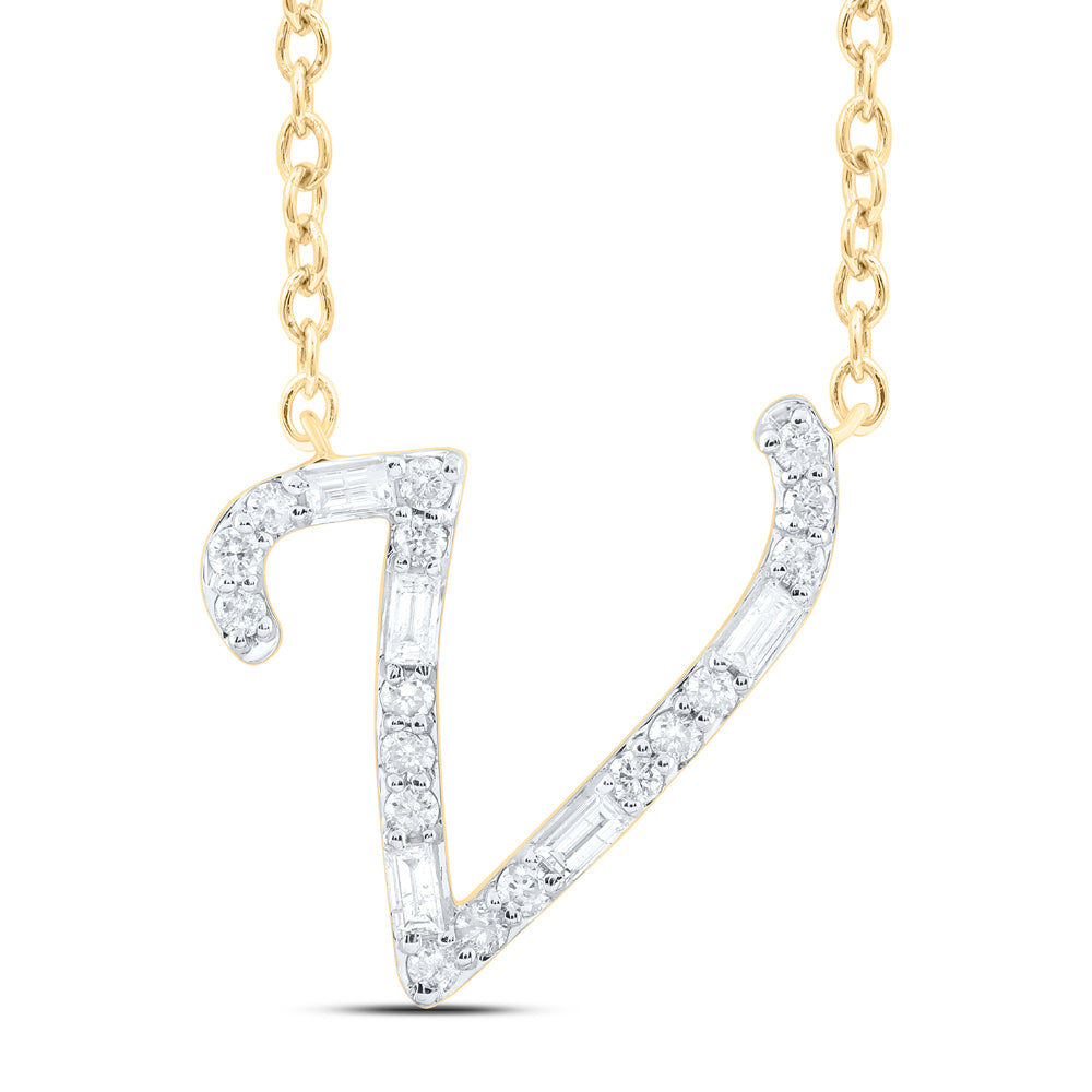 10kt Yellow Or White Gold Natural Diamond Initial Fashion Baguette Necklace, Length: 18 Inch