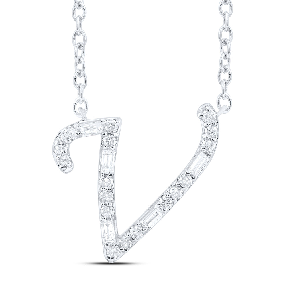10kt Yellow Or White Gold Natural Diamond Initial Fashion Baguette Necklace, Length: 18 Inch