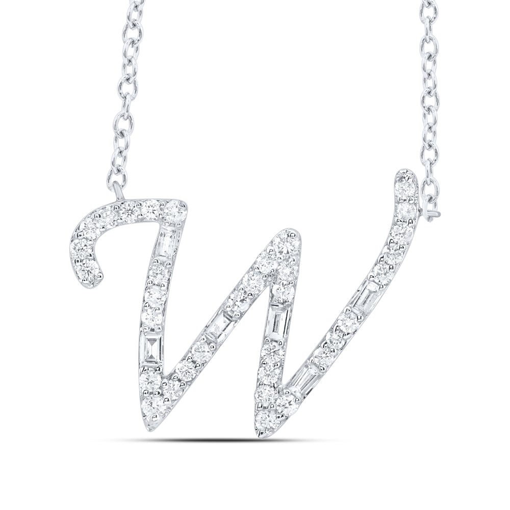 10kt Yellow Or White Gold Natural Diamond Initial Fashion Baguette Necklace, Length: 18 Inch