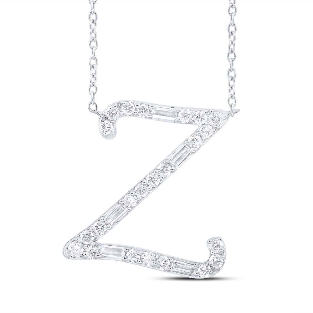 10kt Yellow Or White Gold Natural Diamond Initial Fashion Baguette Necklace, Length: 18 Inch