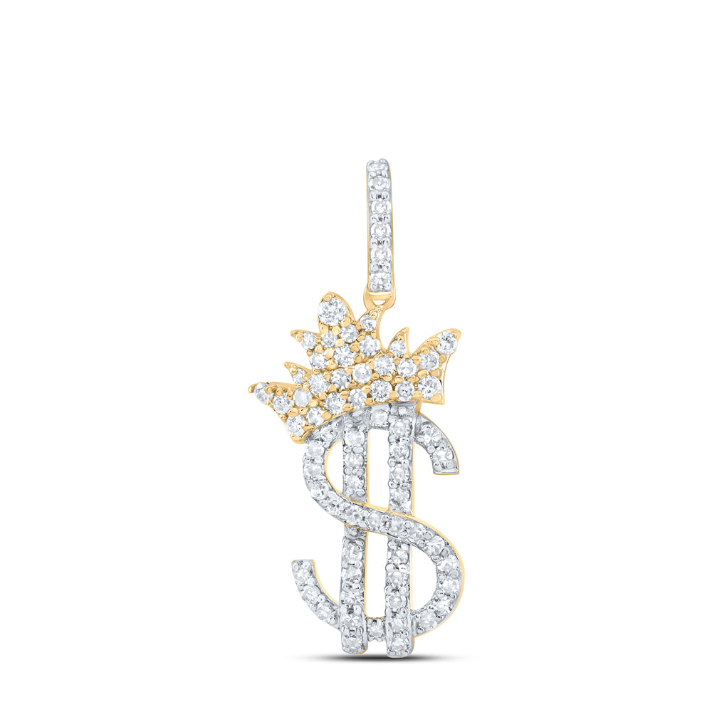 10kt Yellow Gold 3/8 Cttw Natural Diamond Fashion Crown Dollar Sign Ladies Pendant