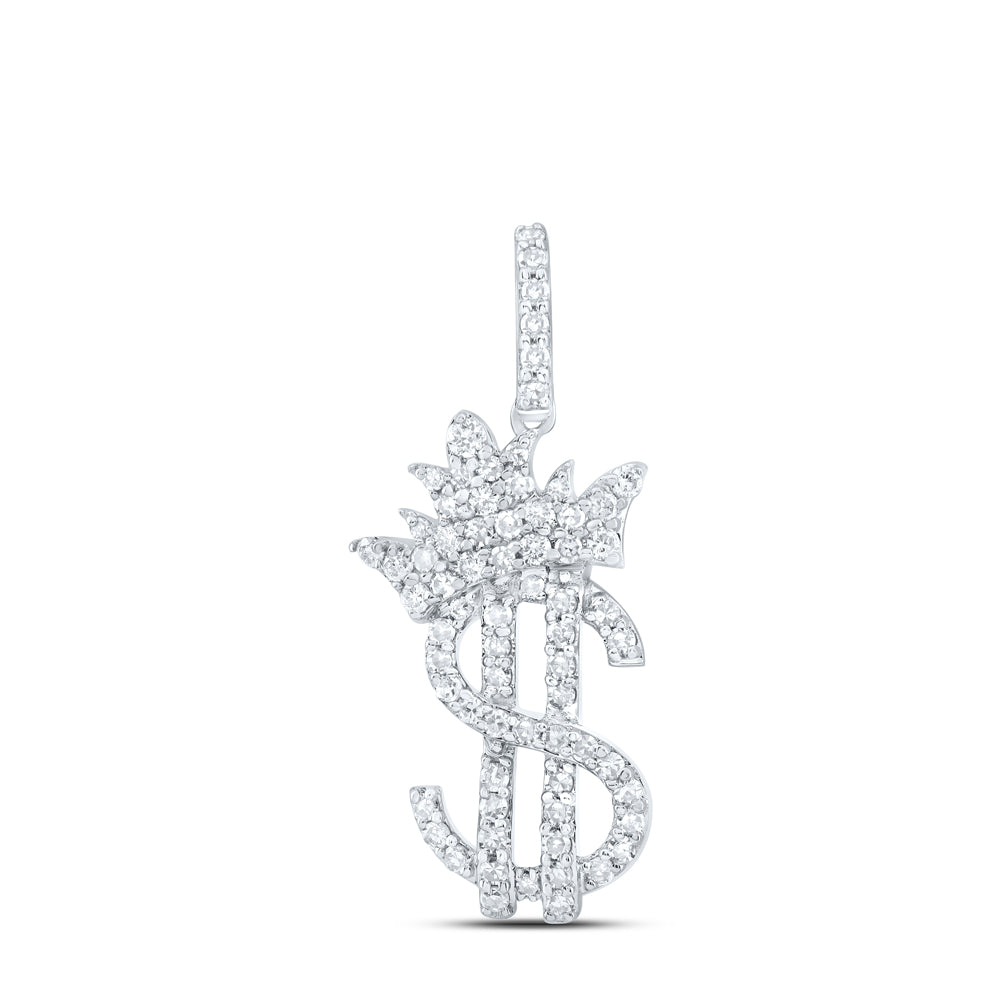 10kt White Gold 3/8 Cttw Natural Diamond Fashion Crown Dollar Sign Ladies Pendant