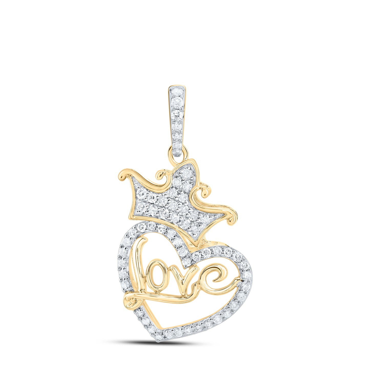 10kt Yellow Gold 1/2 Cttw Natural Diamond Fashion Crown " Love" Heart Ladies Pendant