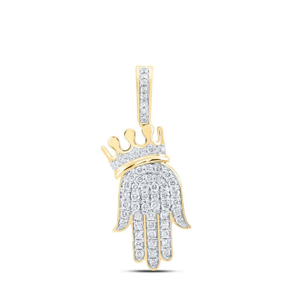 10kt Yellow Gold 1/2 Cttw Natural Diamond Fashion Crown Hamza Ladies Pendant