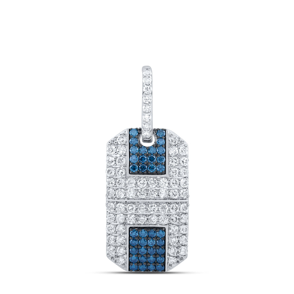10kt White Gold 1 5/8 Cttw Natural Diamond Dog Tag Men's Charm