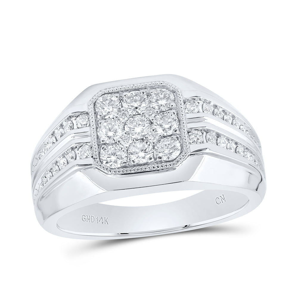 14kt White Gold 1 Cttw Natural Diamond Mens Ring, Men Size: 8-12