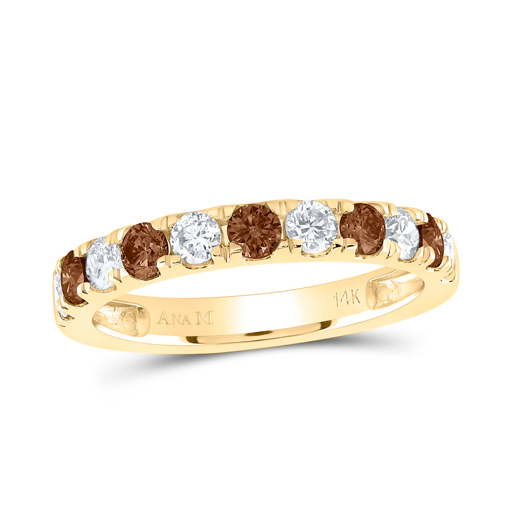 14kt Yellow Gold 7/8 Cttw Diamond Ana M Cognac Wedding Engagement Anniversary Band, Women Size: 5-9