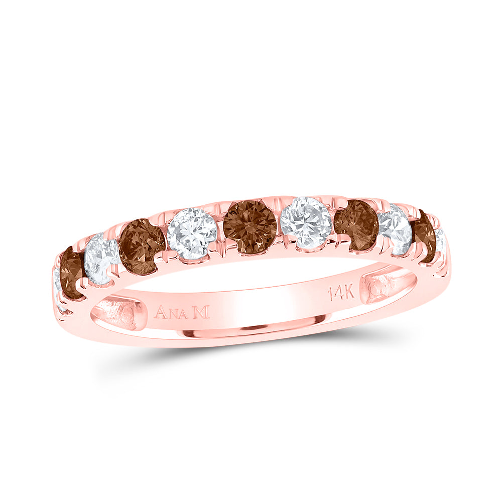 14kt Rose Gold 7/8 Cttw Diamond Ana M Cognac Wedding Engagement Anniversary Band, Women Size: 5-9