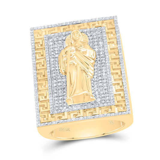 10kt Yellow Gold 1 5/8 Cttw Diamond St.jude Mens Ring, Men Size: 8-12