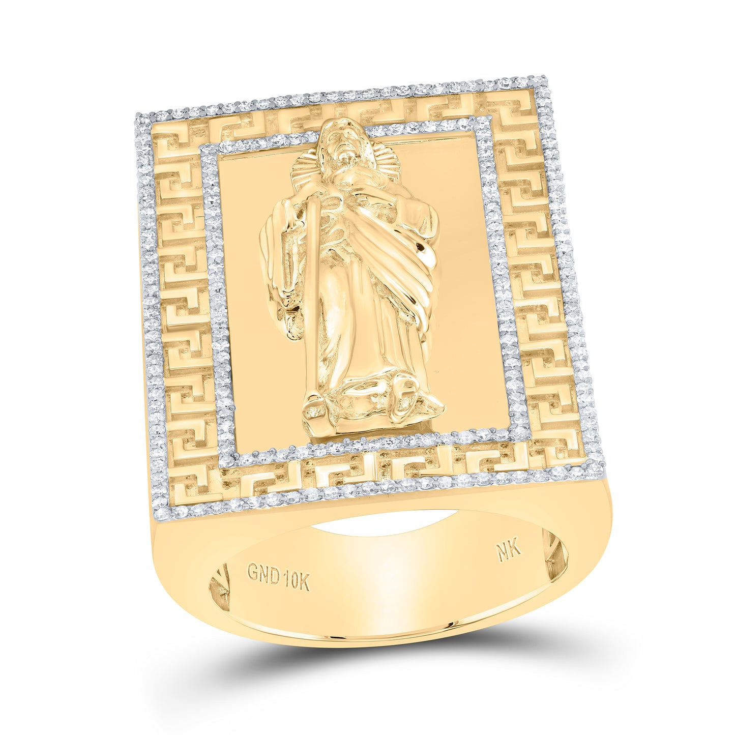 10kt Yellow Gold 3/4 Cttw Diamond St.jude Mens Ring, Men Size: 8-12