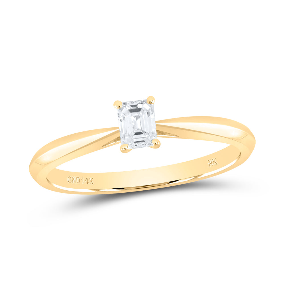 14kt Yellow Gold 1/4 Cttw Natural Diamond I1 Ij Emerlad Solitaire Wedding Engagement Anniversary Ring, Women Size: 5-9