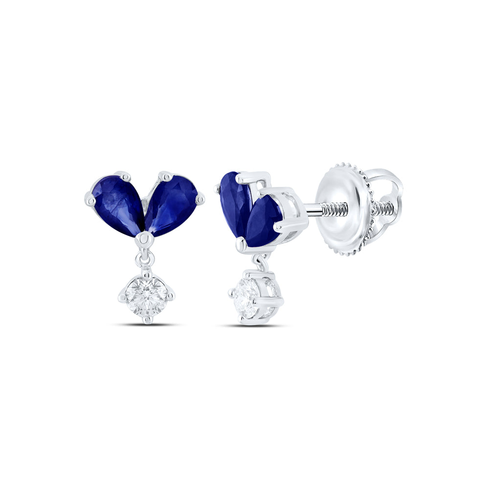 14kt White Gold 1/6 Cttw Diamond Ana M 5x3mm Pear Blue Sapphire Natural Gem Dangling Earring