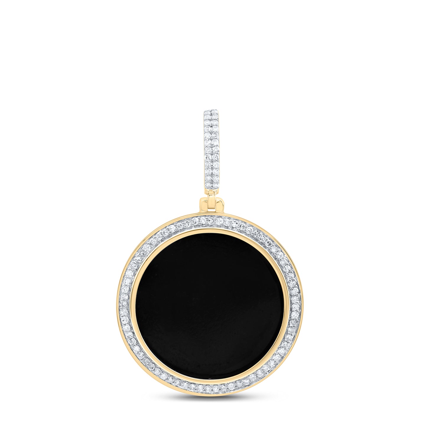 10kt Yellow Gold 1/2 Cttw Diamond 22.5mm Round onyx-black Dog Tag Men's Charm