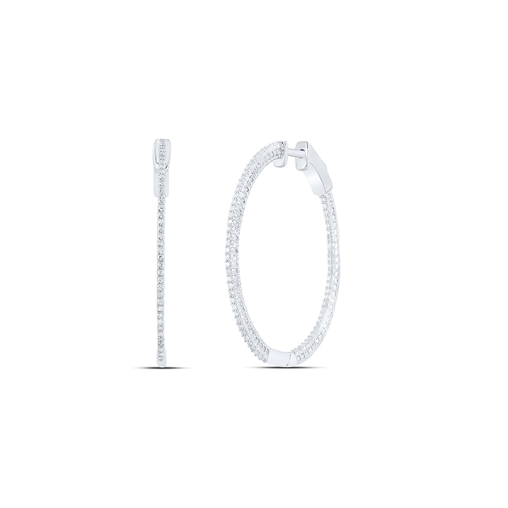 10kt White Gold 1/2 Cttw Diamond Fashion Oval Hoops Earring