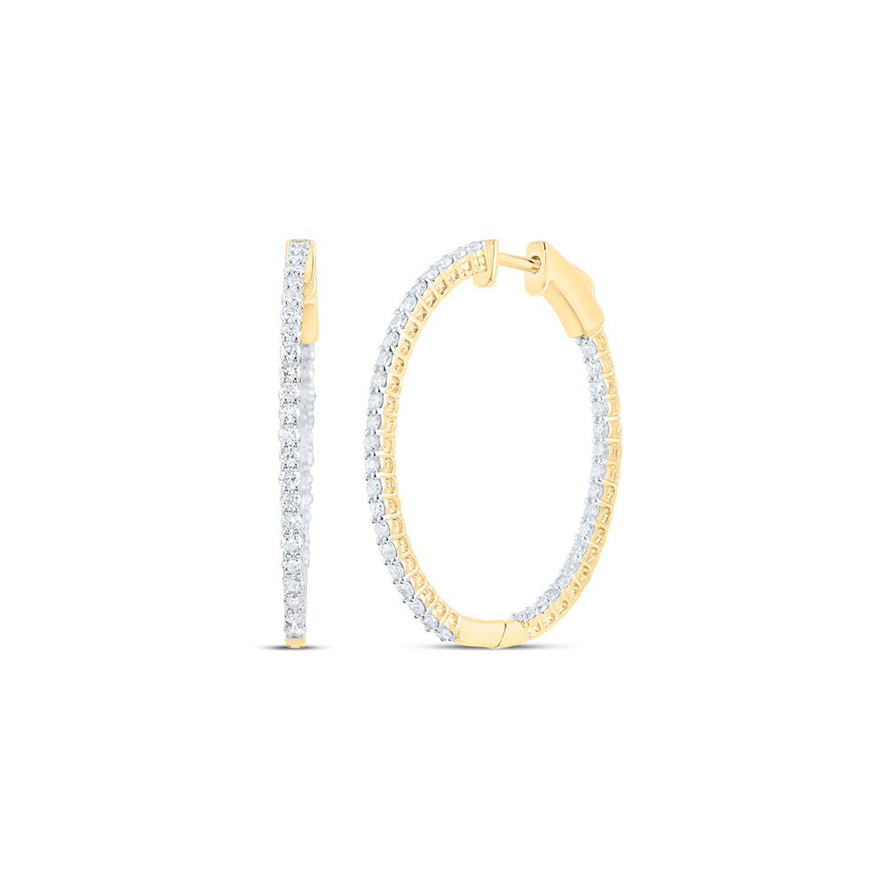 14kt Yellow Gold 1 1/2 Cttw Diamond Fashion Oval Hoops Earring