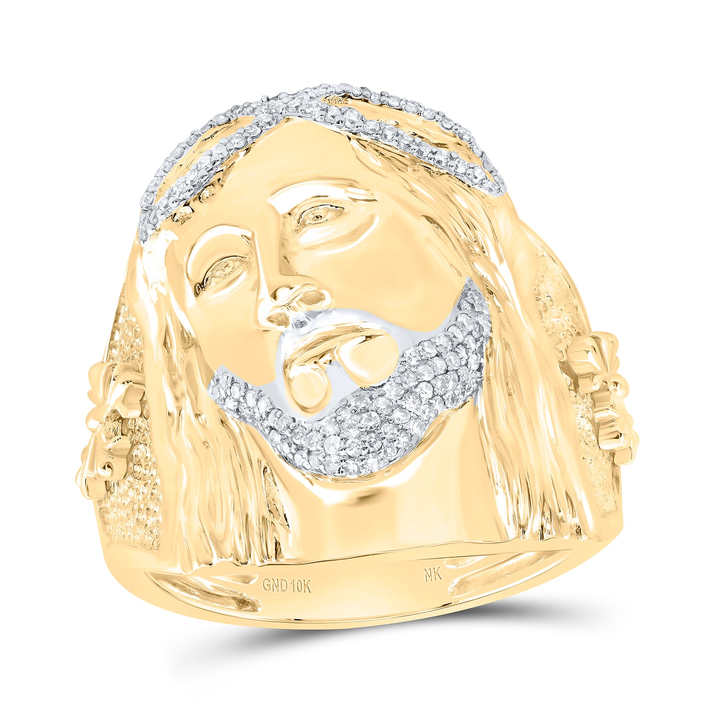 10kt Yellow Gold 1/3 Cttw Diamond Jesus Mens Ring, Men Size: 8-12